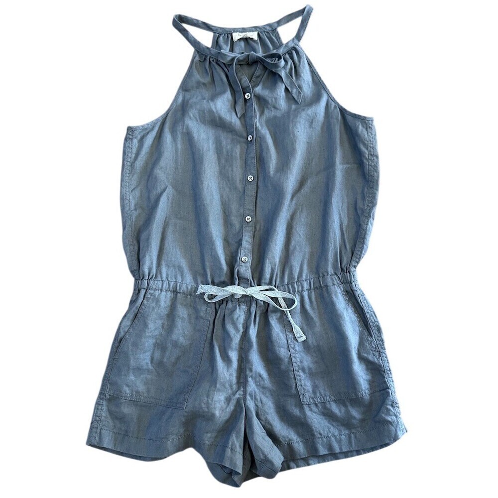 Lou & Grey Linen Romper Womens Size Small Gray Dusty Blue